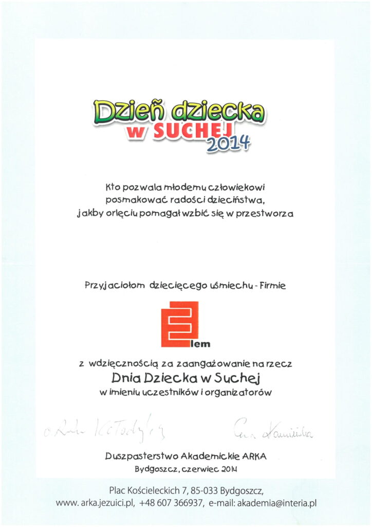 Podziękowania Dzień Dziecka w Suchej