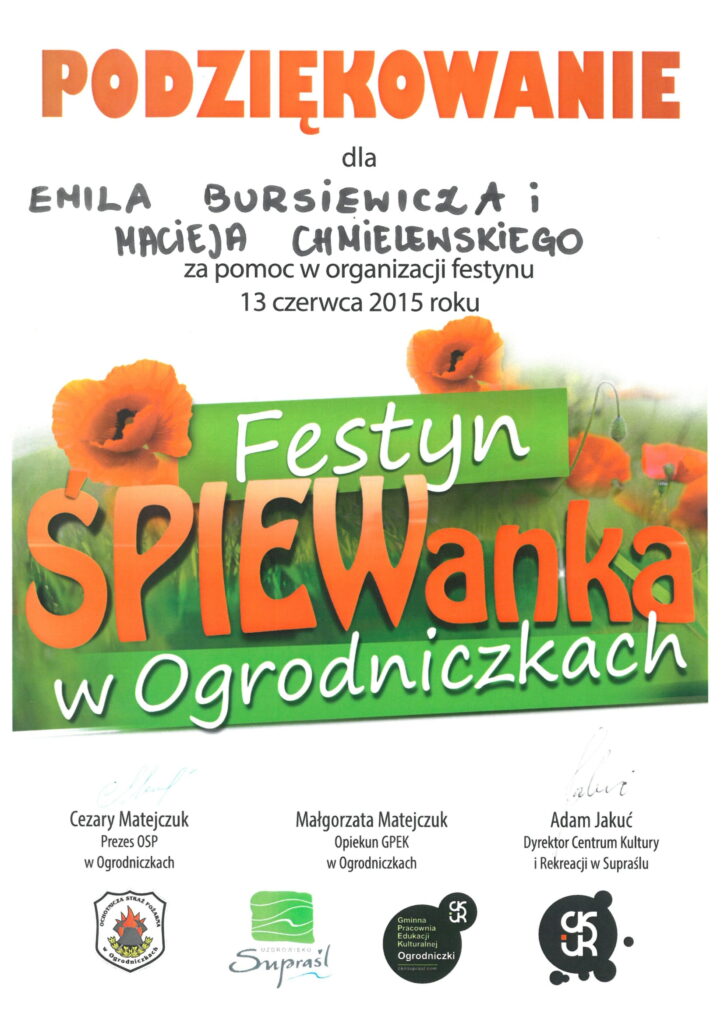 Podziękowania Festyn w Ogrodniczkach