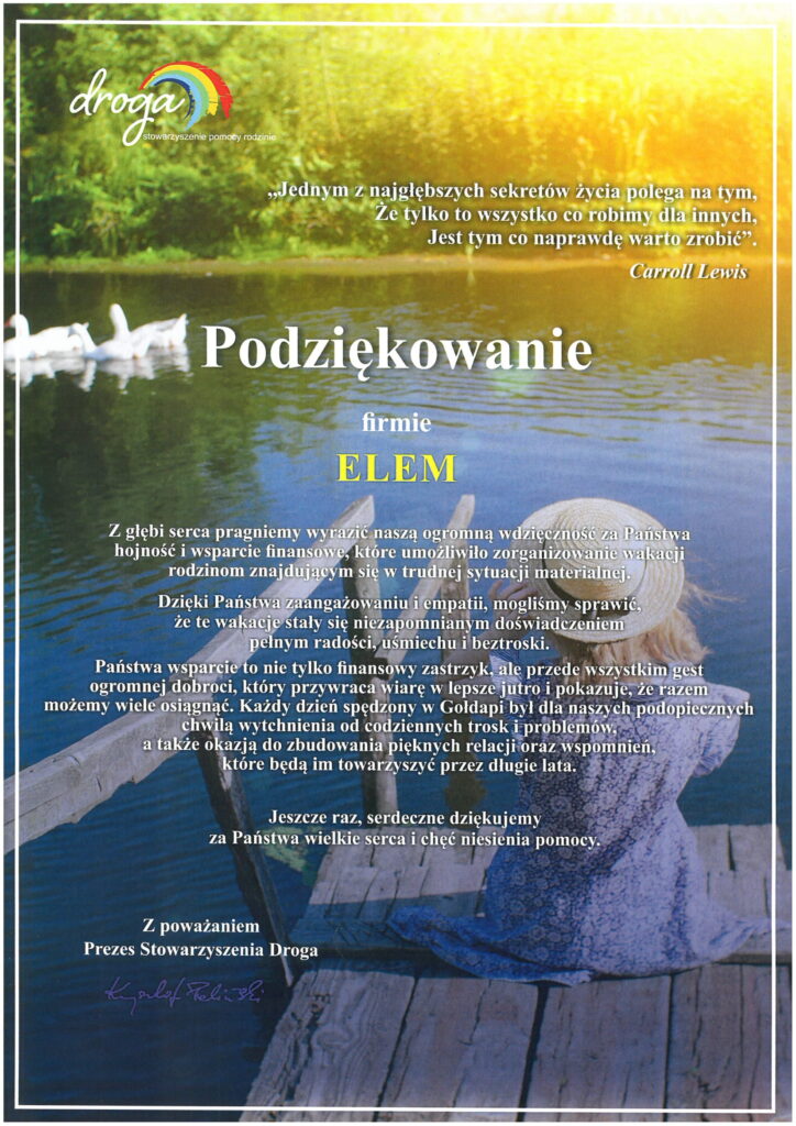 Podziękowania Stowarzyszenie DROGA